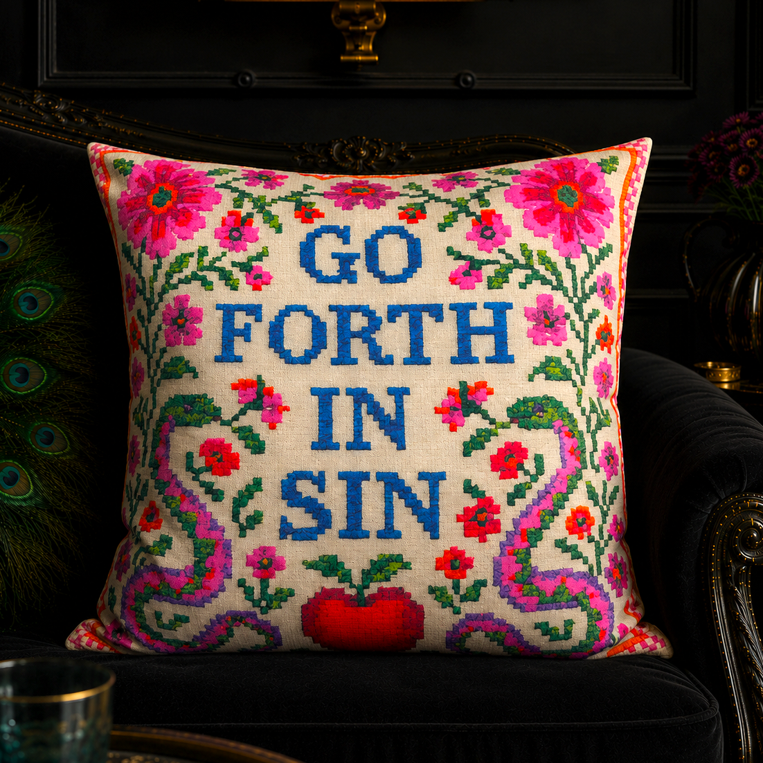 Go Forth in Sin | Cotton-Linen Cushion Cover